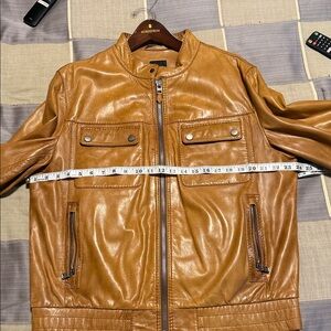 Hugo Boss Tan Leather Bomber Jacket